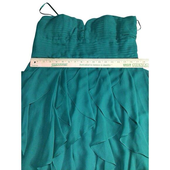 Liliana Ruched Tulle Sweetheart Strapless Ruffle Mini Dress in Green Size 16 - Picture 6 of 8